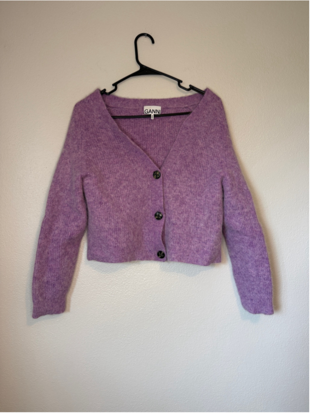 GANNI Soft Wool Alpaca Cardigan Pale Lilac Purple Size M